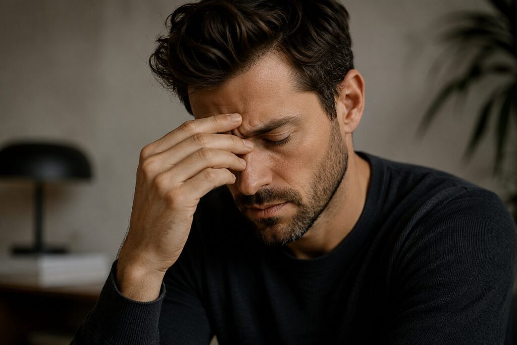Stress im Gesicht sichtbar – angespannte Gesichtsmuskulatur bei einem Mann